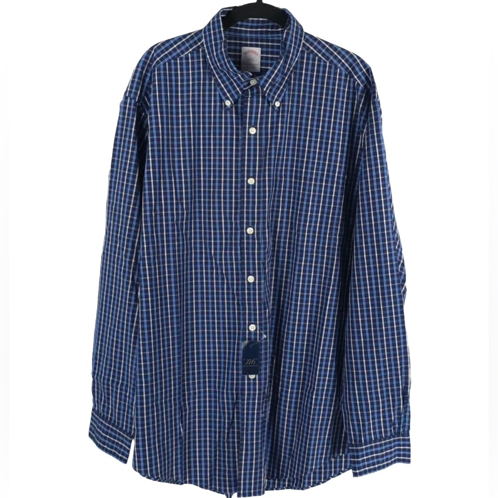 BROOKS‎ BROTHERS New Plaid Check Navy Black The Original Polo Shirt LARGE
